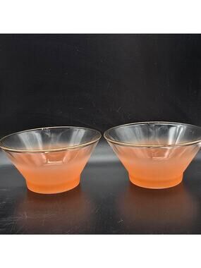 Blendo Coral Orange Frosted Glass Bowls Pair of Two Vintage